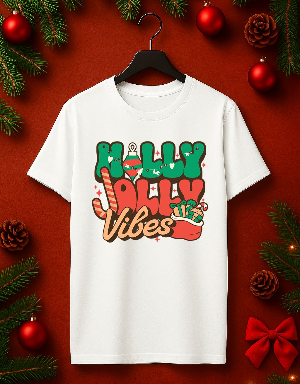 Tricou de Craciun "Holly Jolly Vibes"