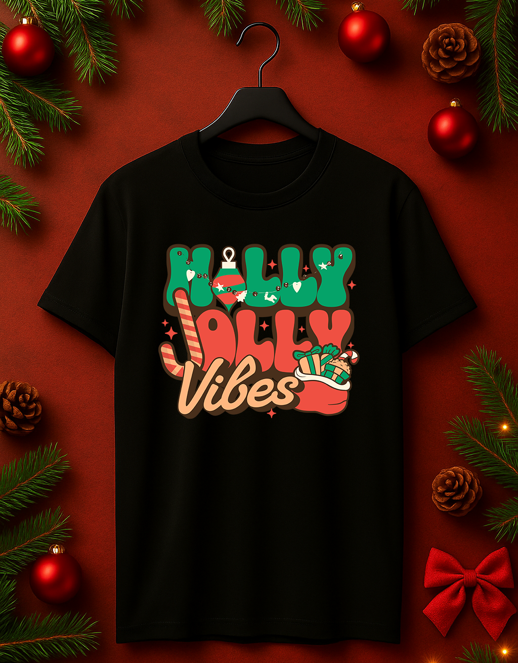 Tricou de Craciun "Holly Jolly Vibes"