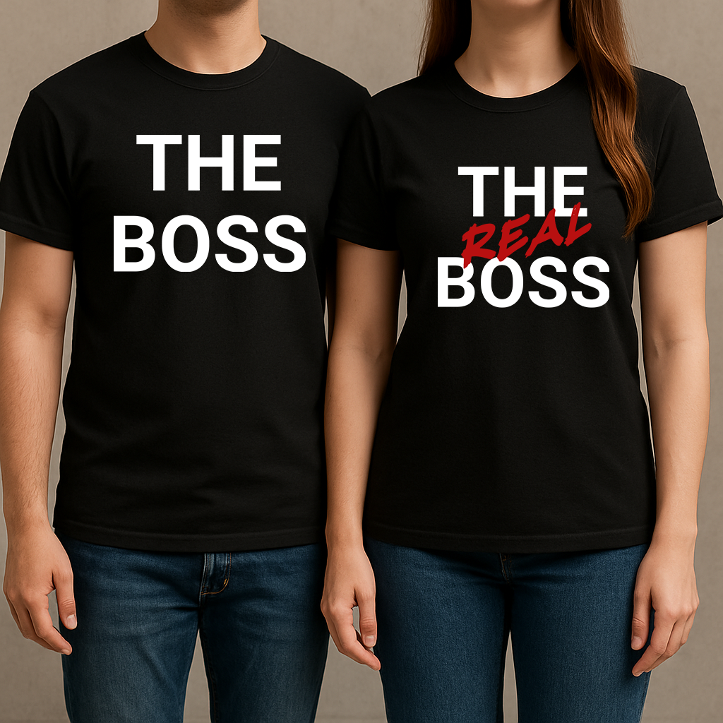 Set 2 tricouri pentru cuplu "The Real Boss"