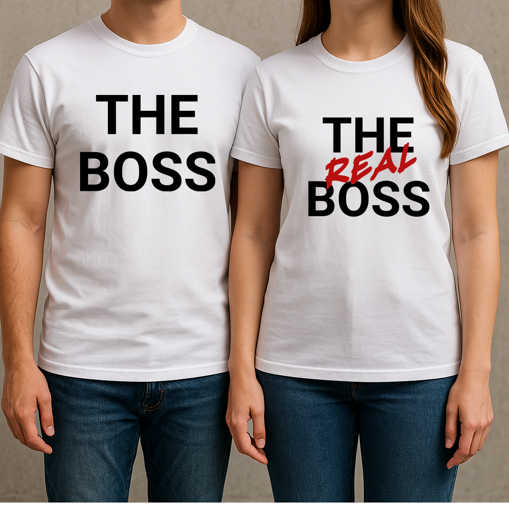 Set 2 tricouri pentru cuplu "The Real Boss"
